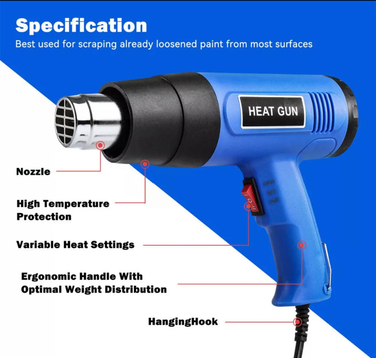 Hot Air Heat Gun 2000W Wall Paper Paint Stripper - Image 2