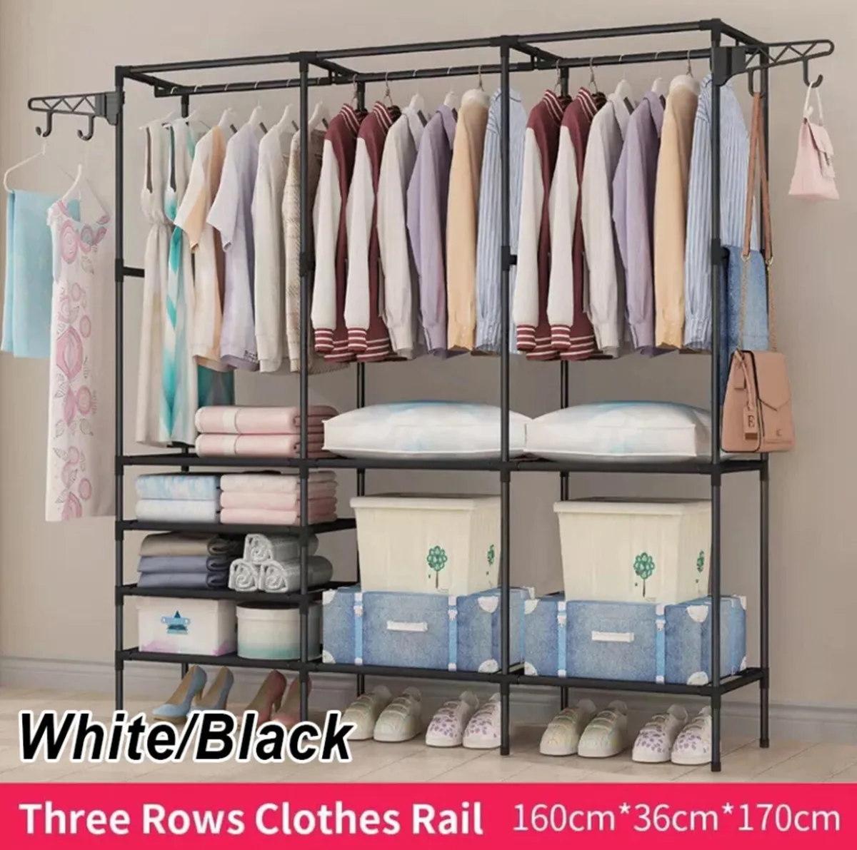 White Clothes Rail Rack With Shelves NEW - Image 3