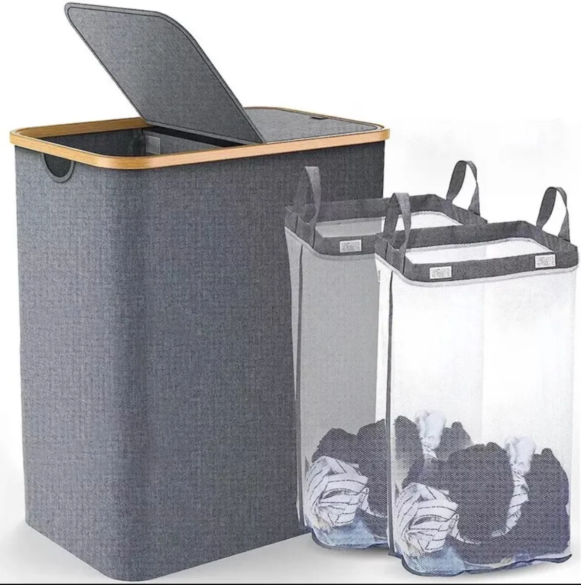 145L Large Laundry Basket Foldable 2 Compartment - Image 2