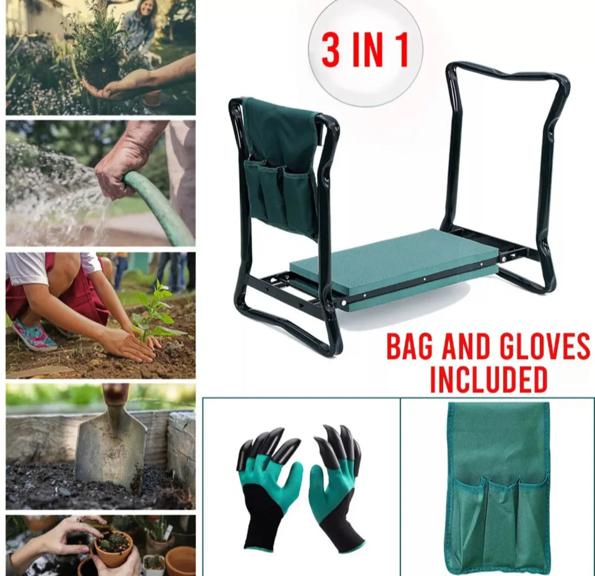 Garden Kneeler Folding Stool with Tool Bag - Image 2