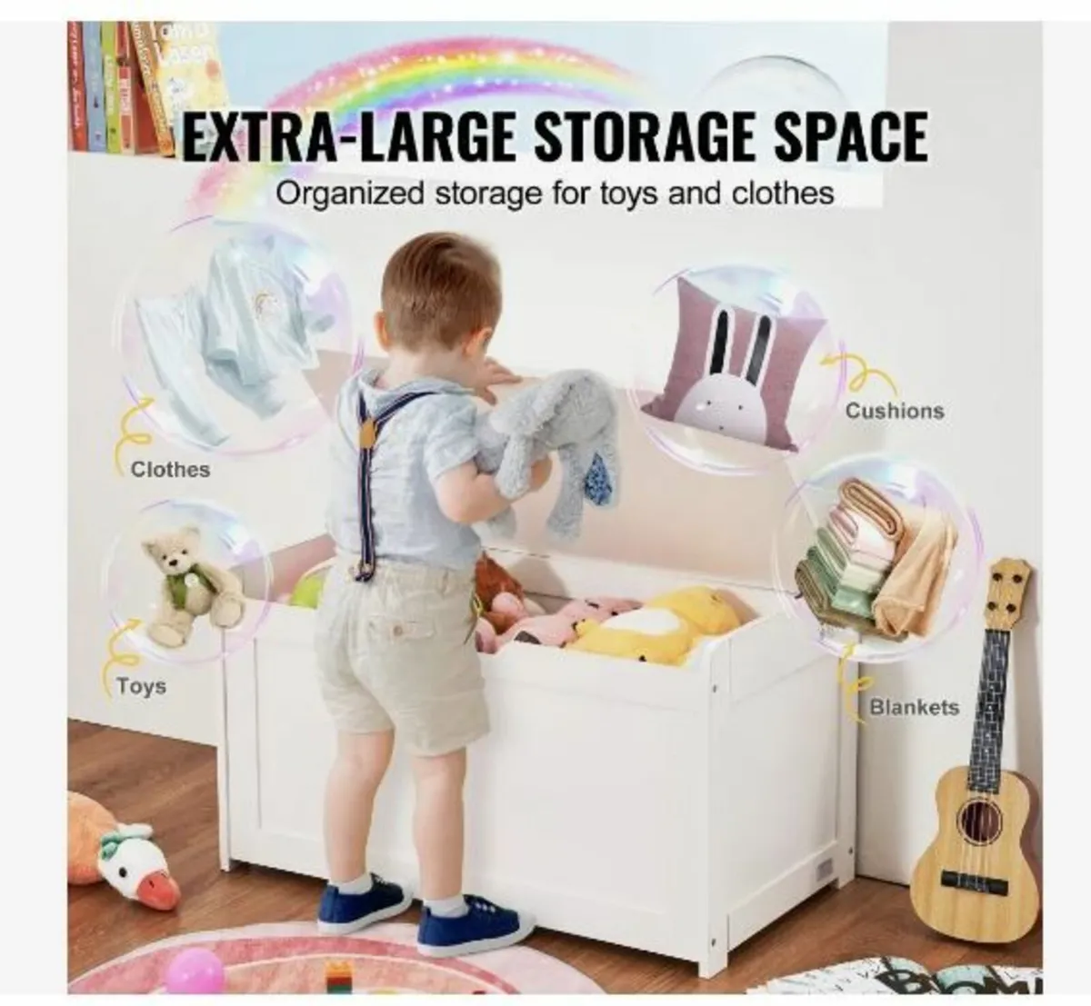 Wooden Toy Chest for Kids, Toddler Toy Storage Box - Image 2