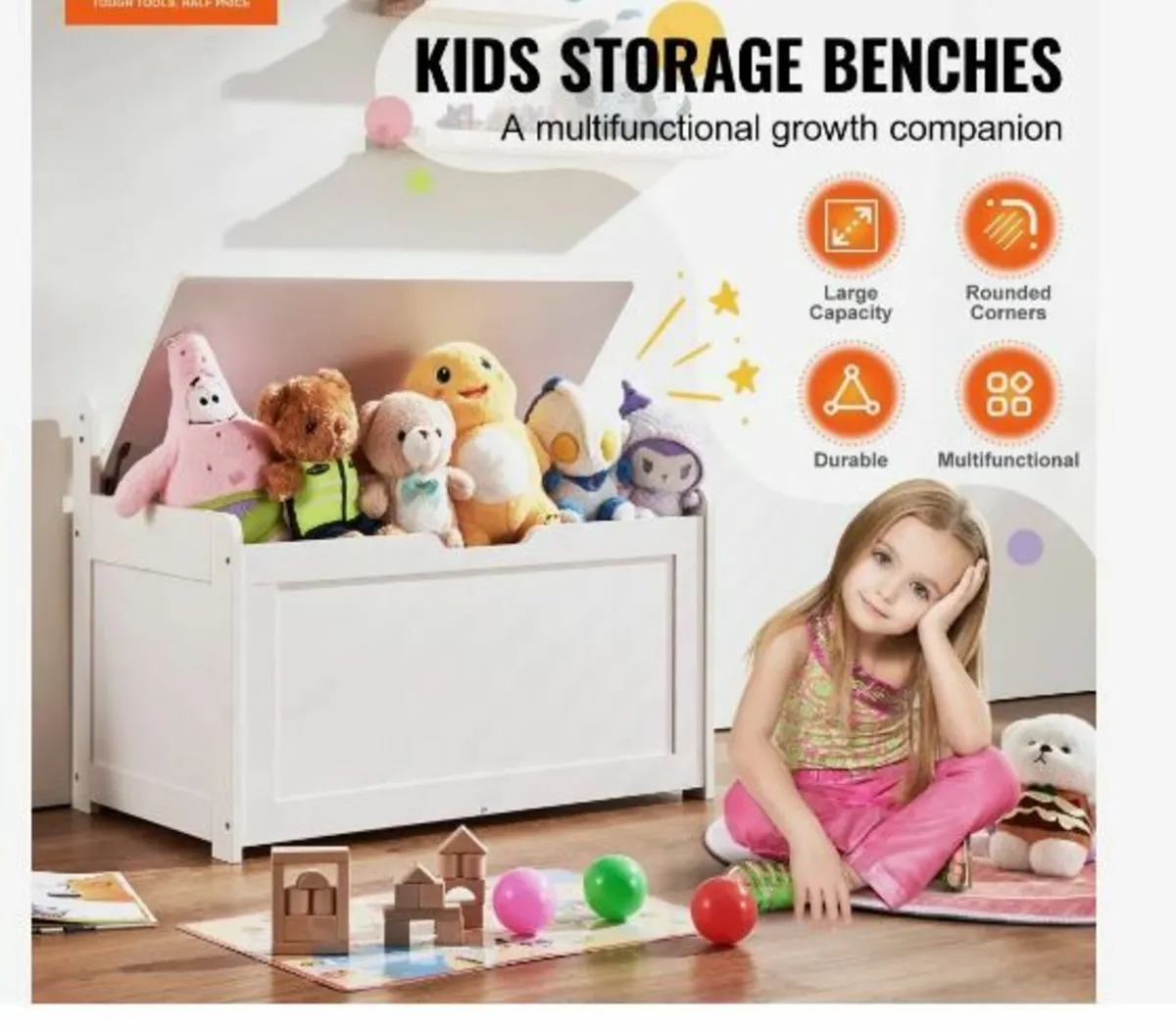 Wooden Toy Chest for Kids, Toddler Toy Storage Box - Image 3