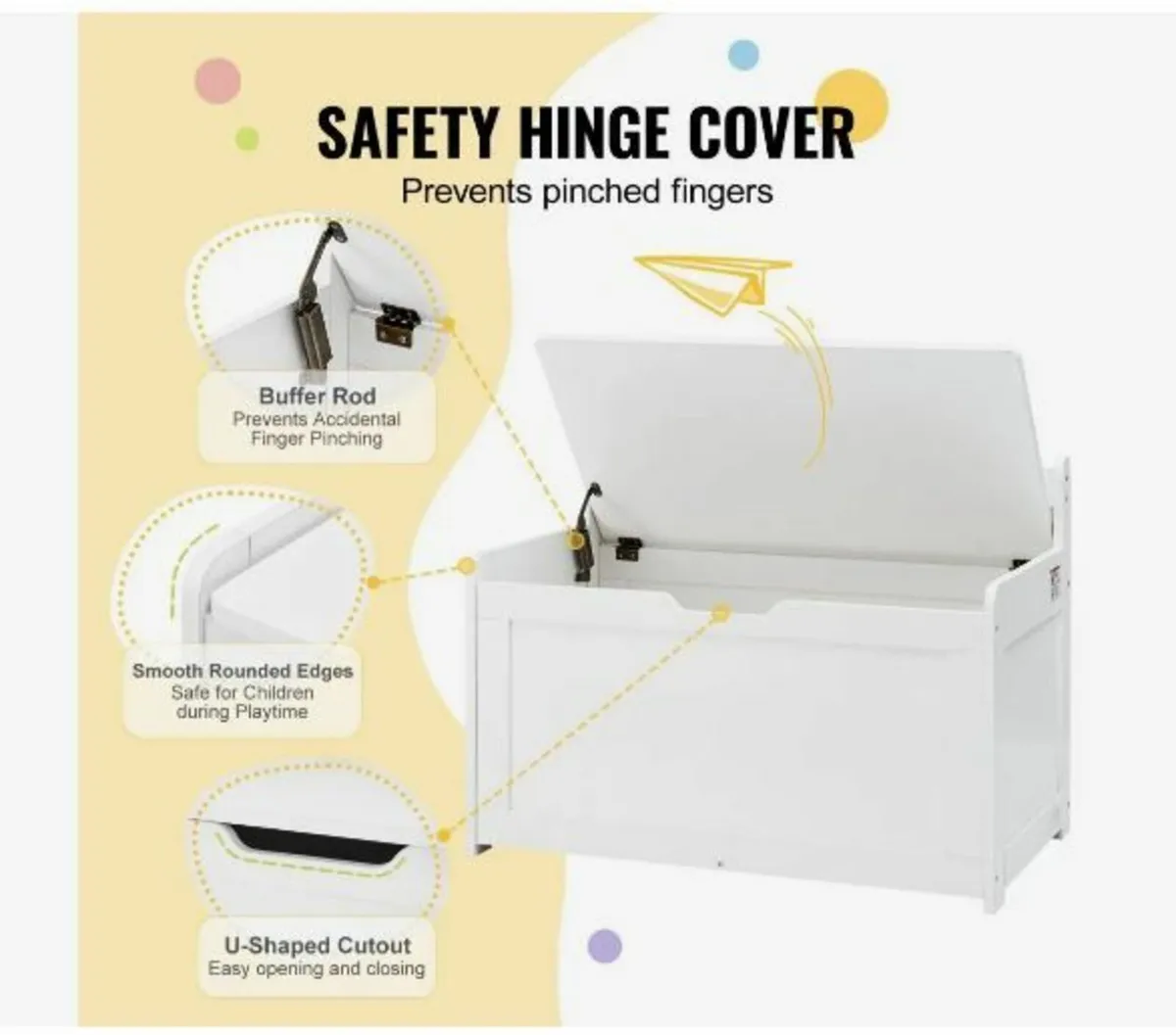 Wooden Toy Chest for Kids, Toddler Toy Storage Box - Image 4