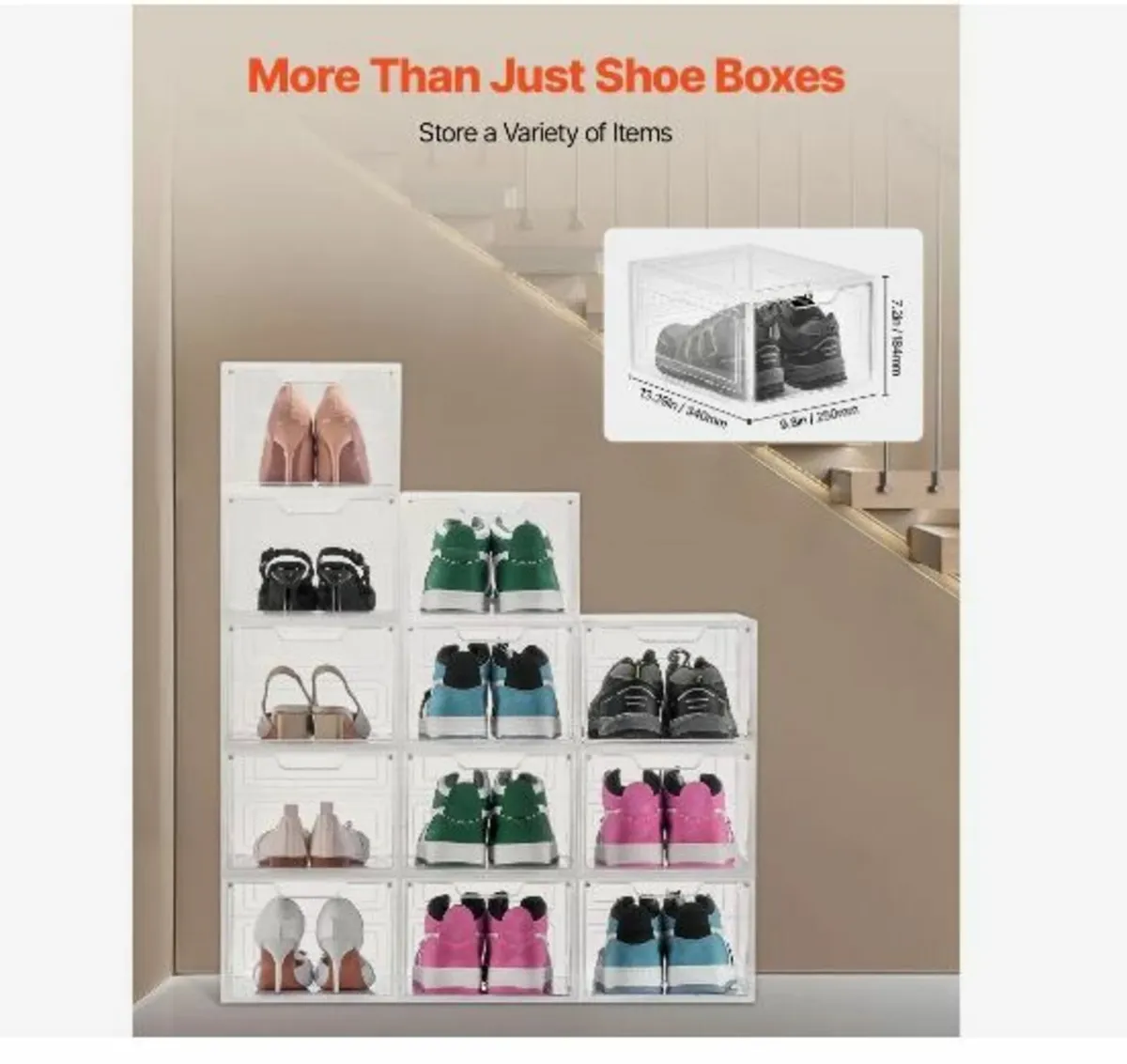 Shoe Storage Boxes, 12 Pack Clear Stackable Shoe - Image 4