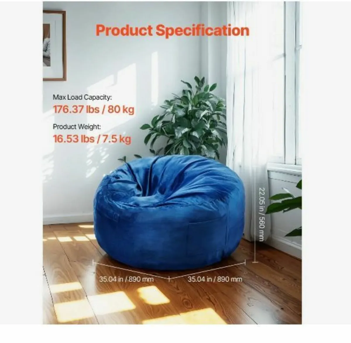 Bean Bag Chair, 3 feet Round Bean Bag Chair - Image 2