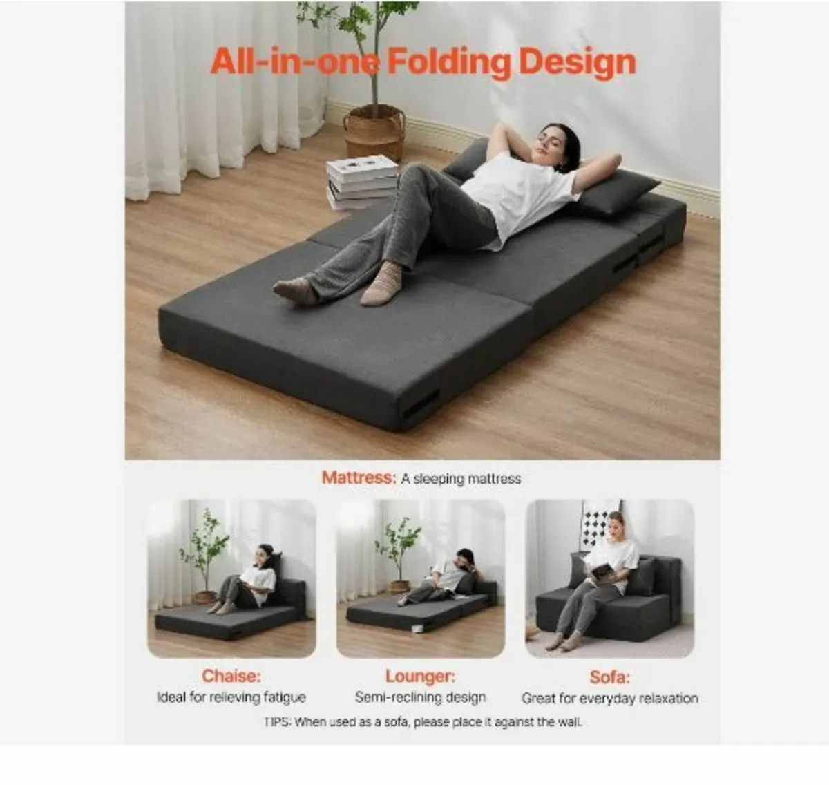 Folding Sofa Bed, 3-in-1 Foldable Couch Bed - Image 4