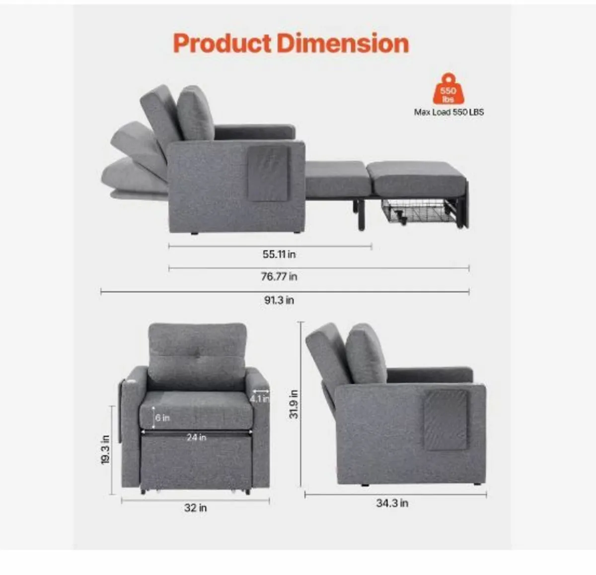 Sleeper Sofa Bed, Convertible Sleeper Bed - Image 2