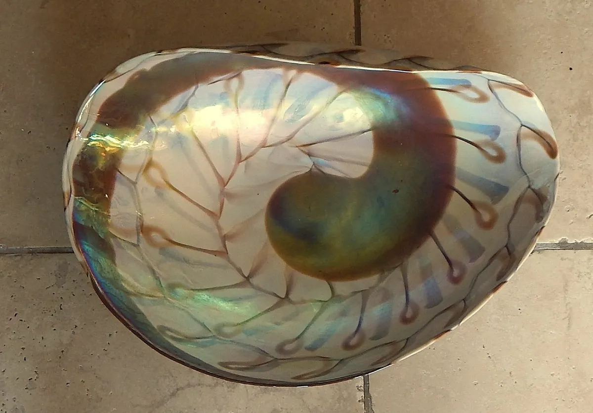 Large Folded Iridescent Glass Sea Shell Bowl - Image 3
