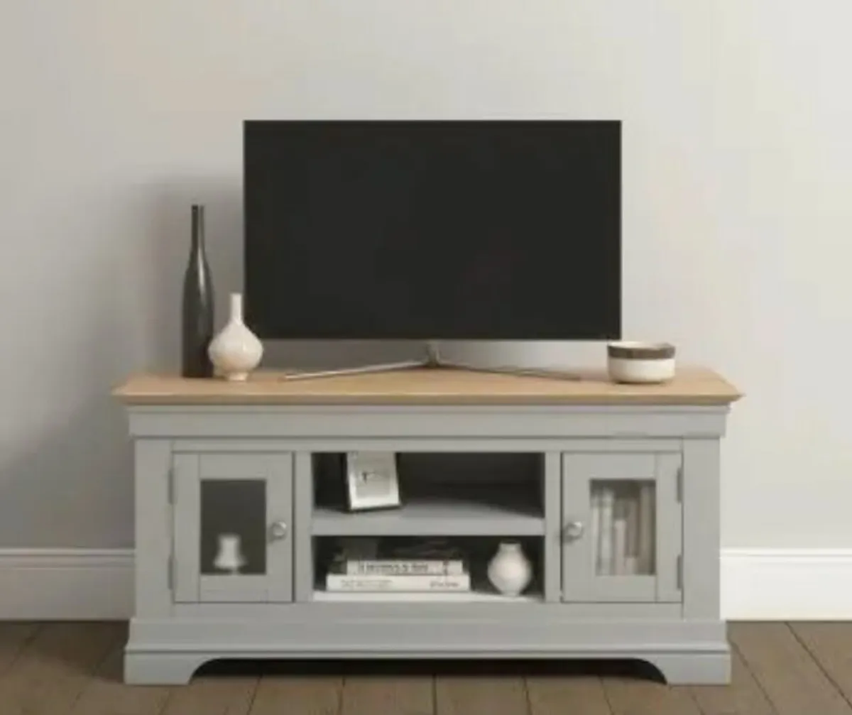 Bordeaux Small TV Stand Pebble Grey/Oak - Image 1