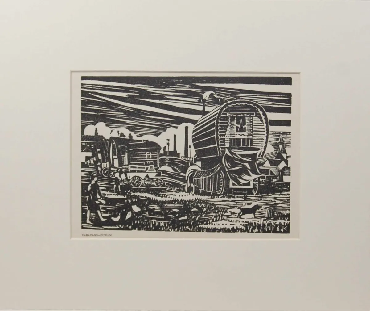 Harry Kernoff Woodcut Caravan Dublin - Image 2