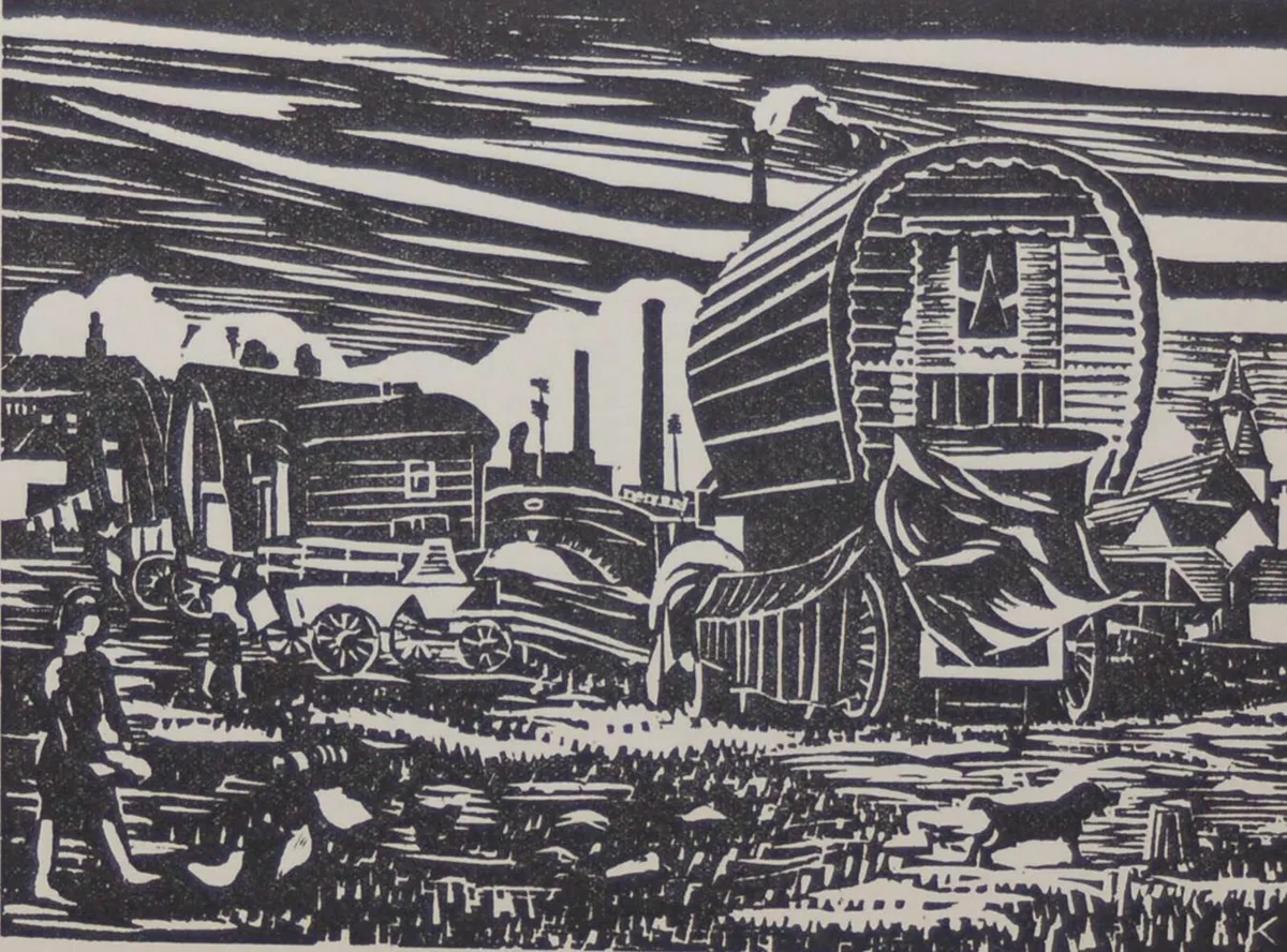 Harry Kernoff Woodcut Caravan Dublin - Image 3