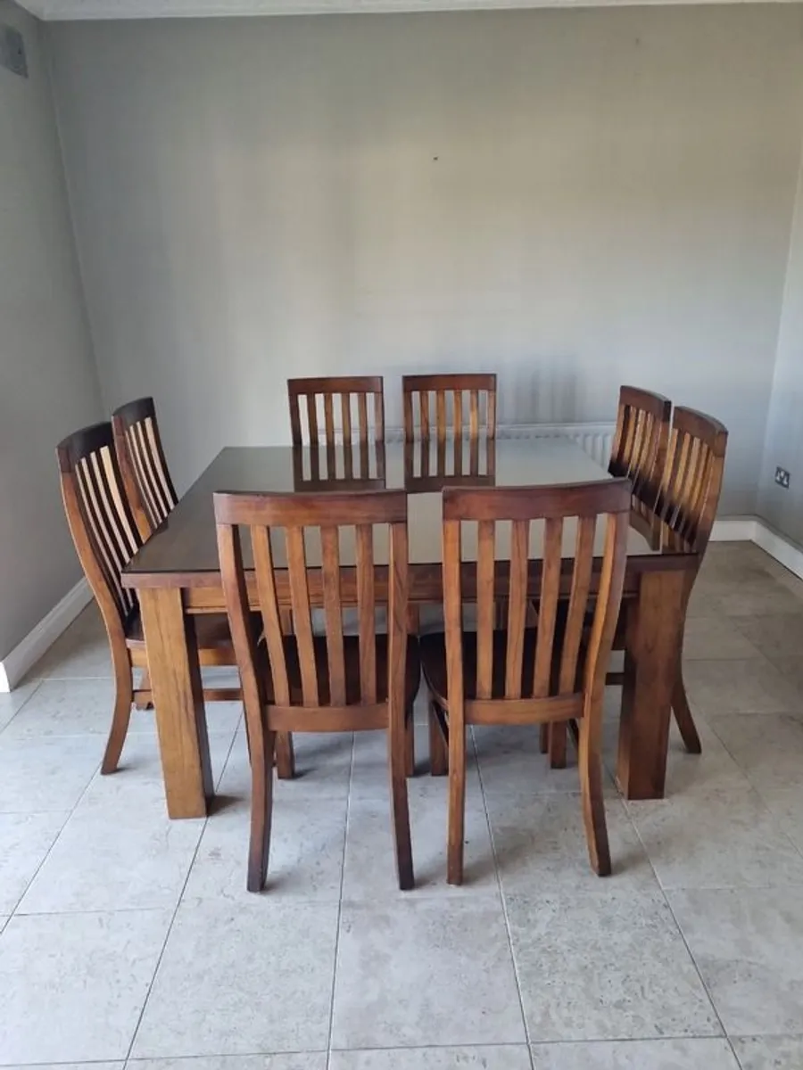 Large Square Solid Wood Dining table and 8 Chairs - Image 1