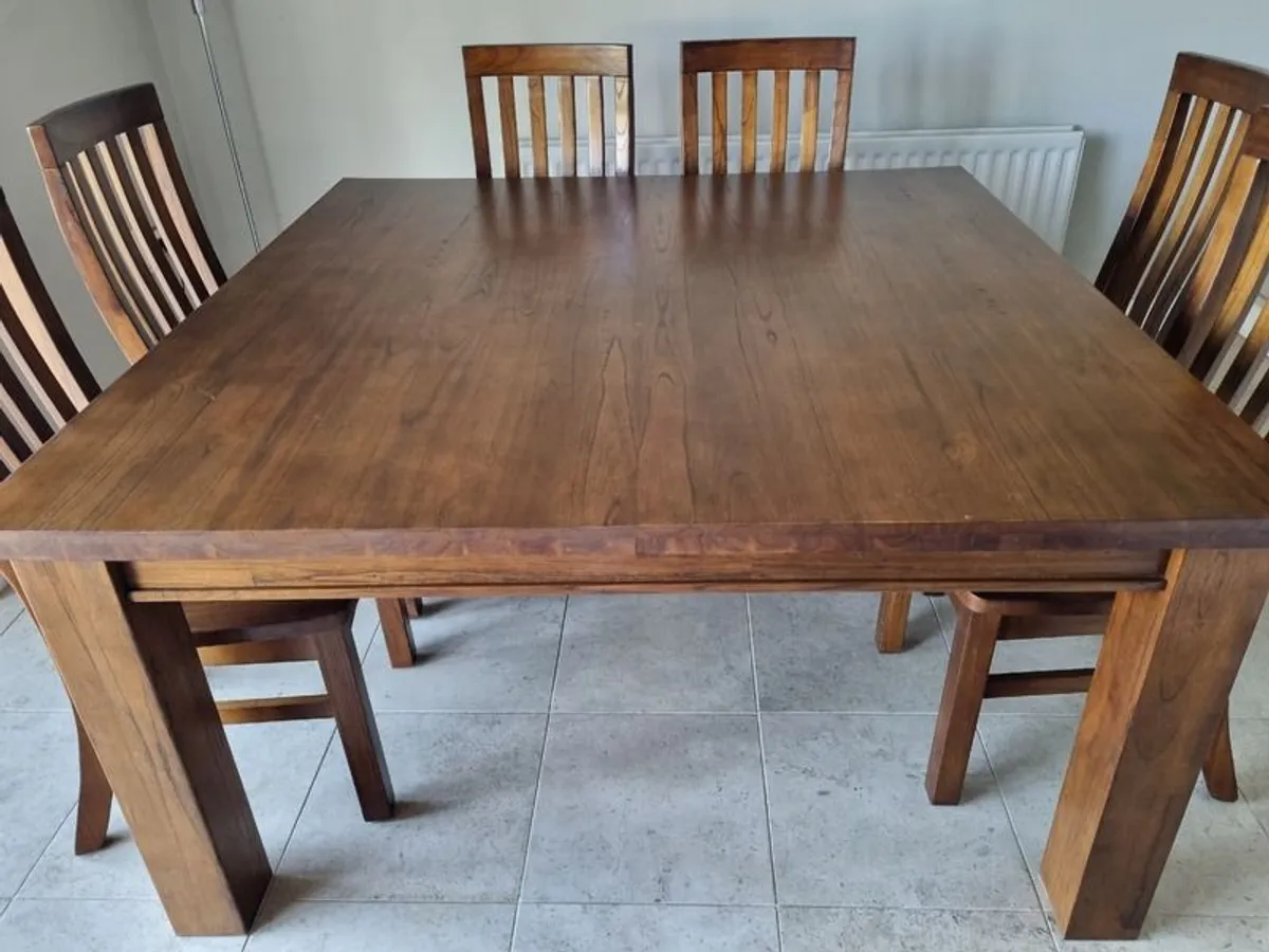Large Square Solid Wood Dining table and 8 Chairs - Image 3