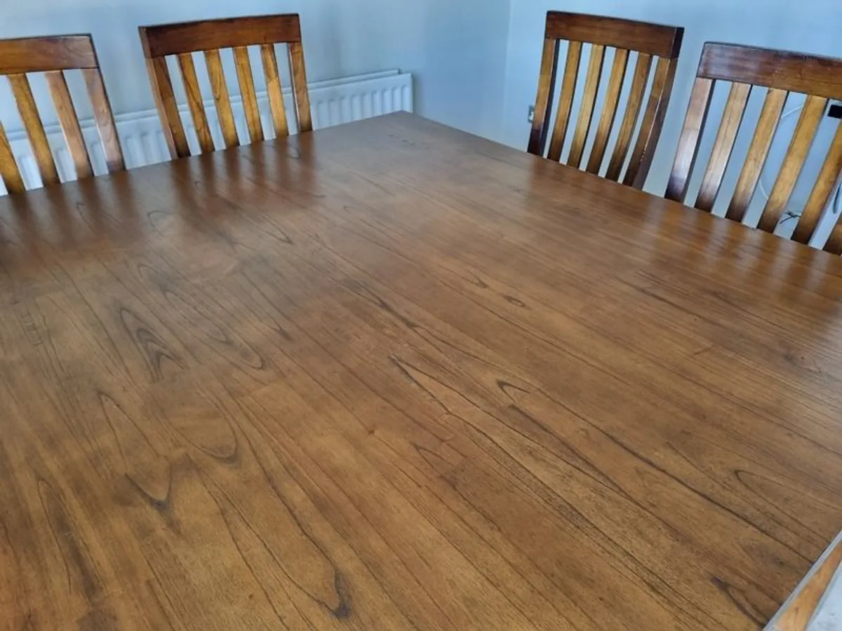 Large Square Solid Wood Dining table and 8 Chairs - Image 4