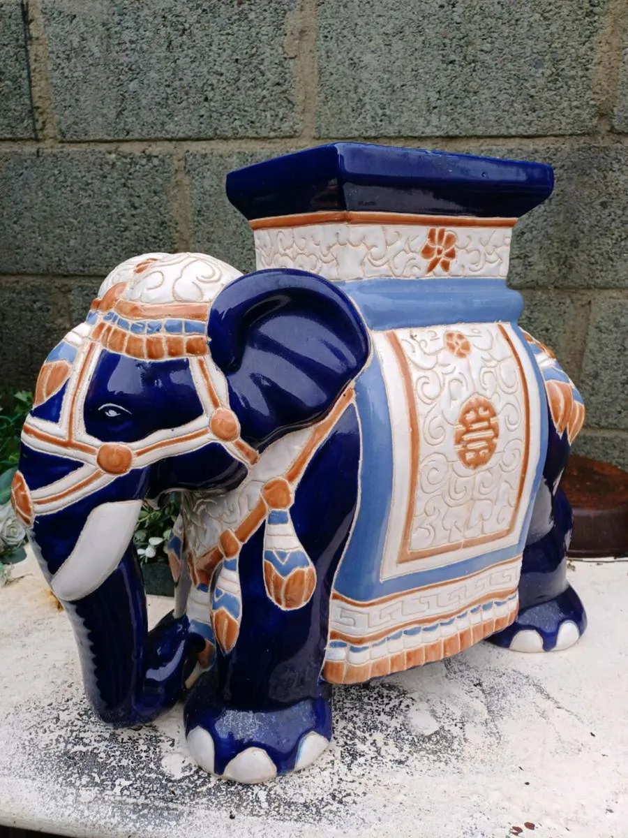 1970s Ceramic Elephant Plant Stand - Image 1
