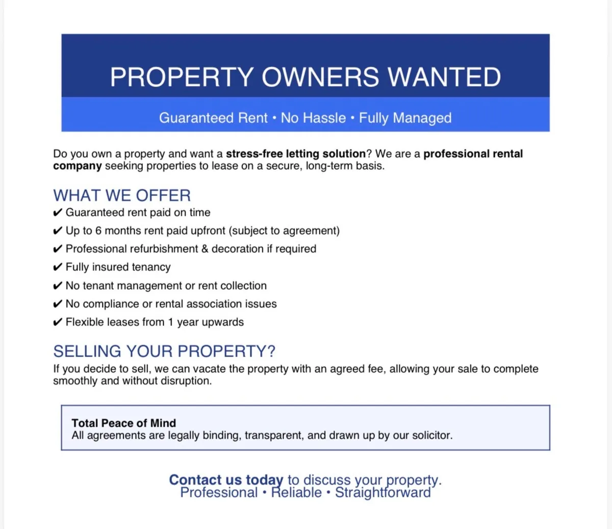 Property wanted guaranteed rent and hassle free - Image 1