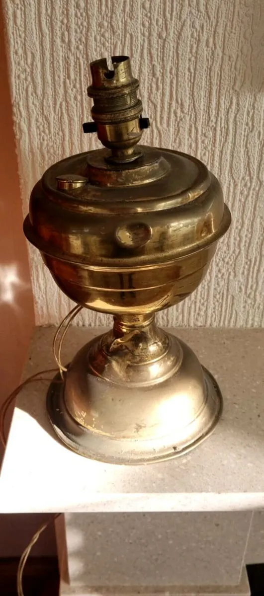 Antique Converted Brass Oil Lamp - Image 1