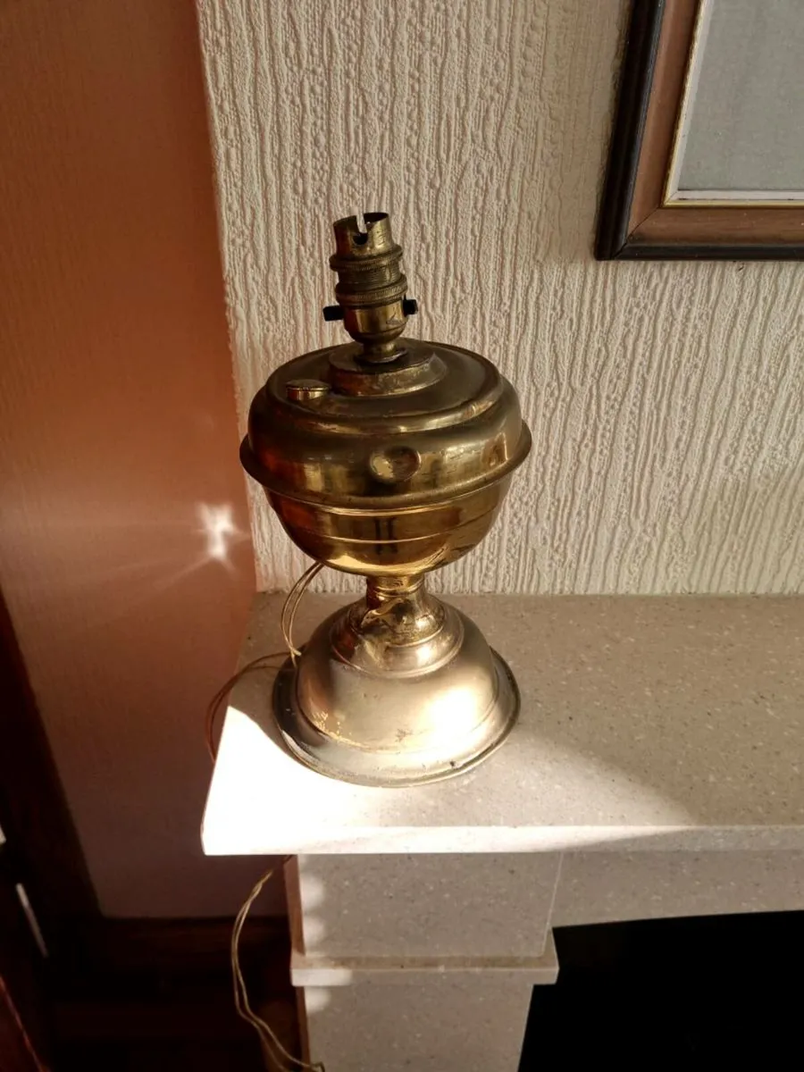 Antique Converted Brass Oil Lamp - Image 2