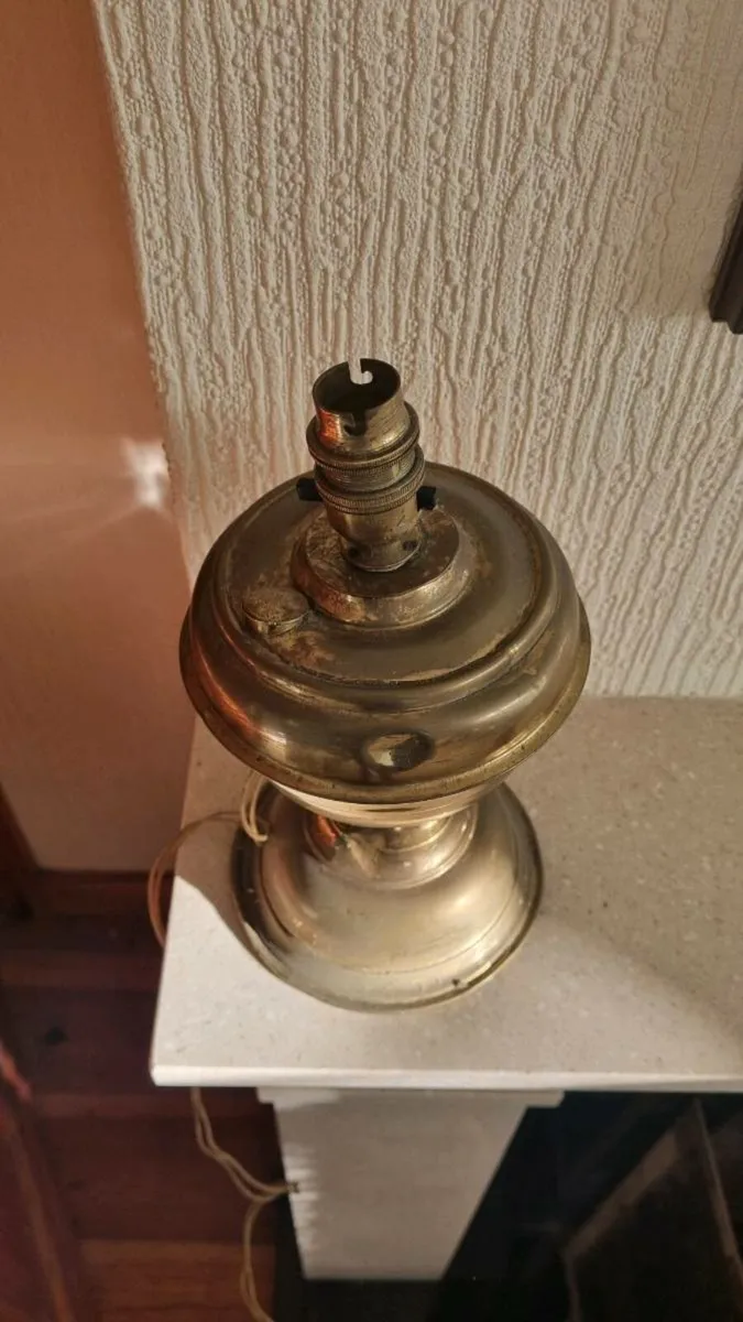 Antique Converted Brass Oil Lamp - Image 3