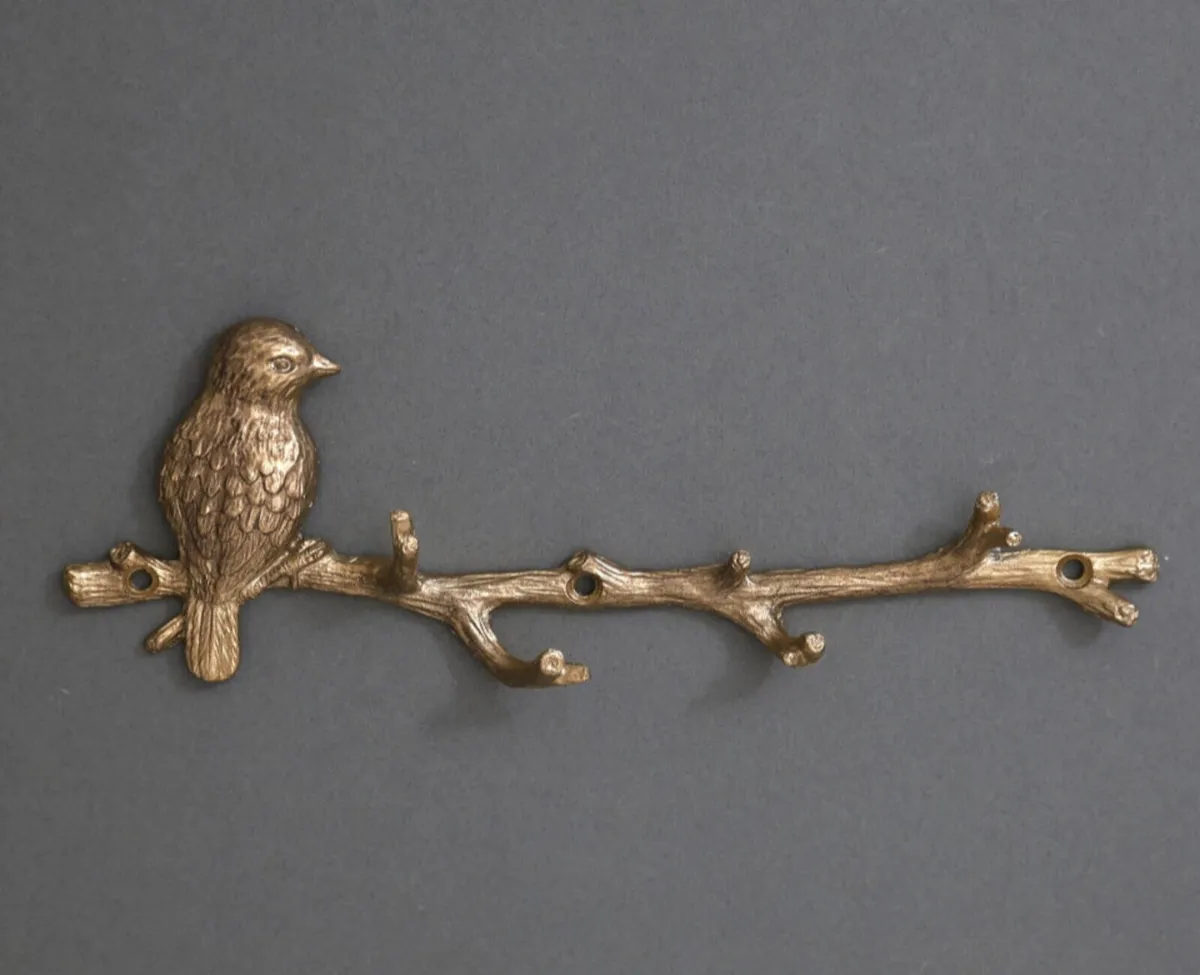 Gold Metal Bird on Branch 6 Hooks Coat Key Hanger - Image 3