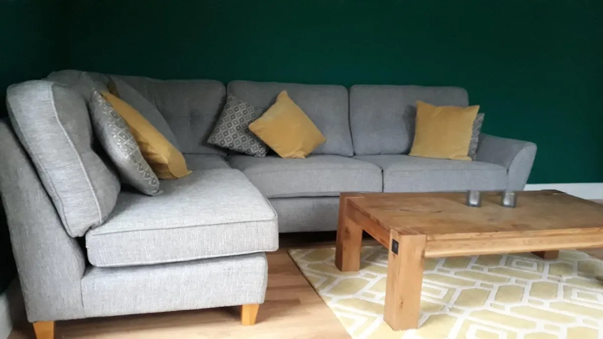 Right sided L shaped couch and foot stool - Image 1