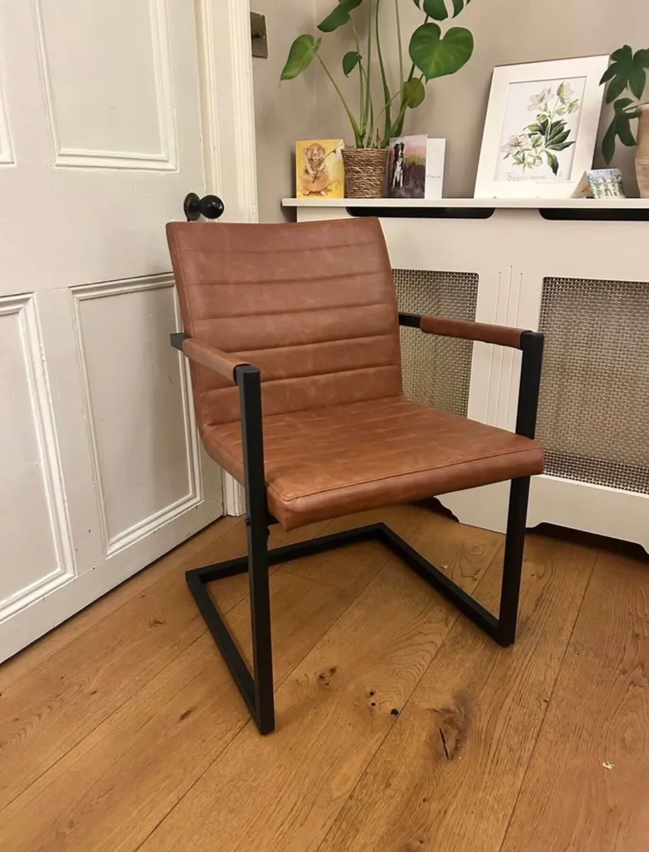 Brown Faux Leather Chair with Black Metal Frame