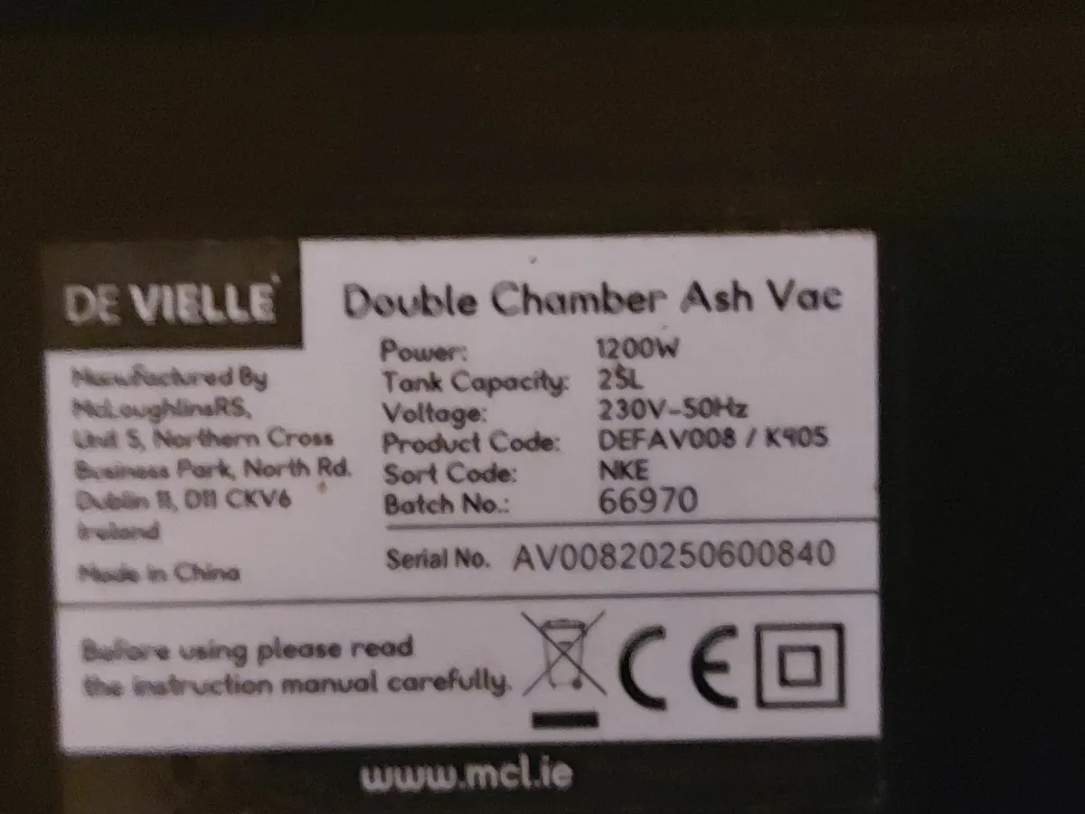 DE VIELLE Double Chamber ASH Vacuum 1200W - Image 2
