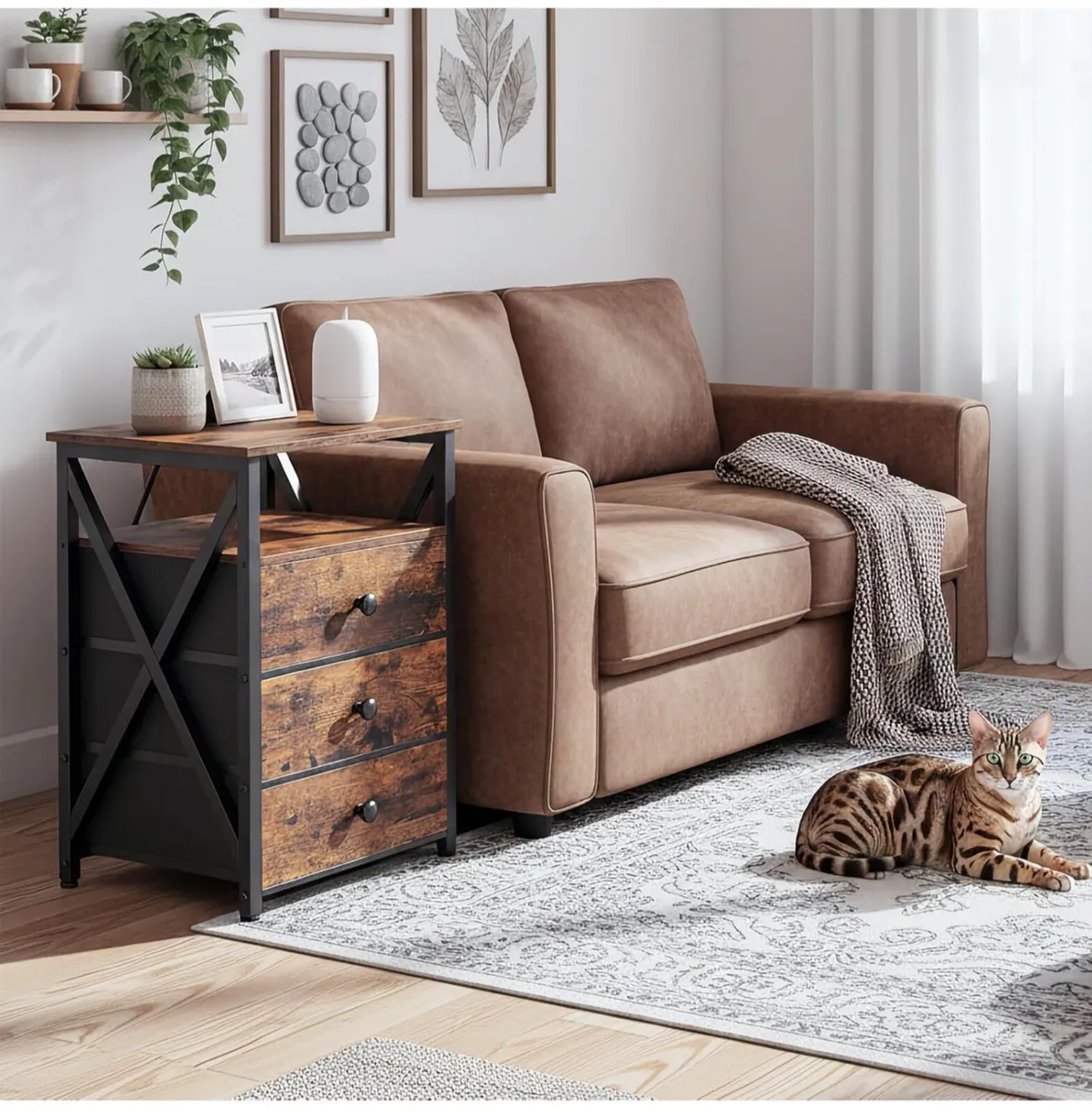 Bedside Table Set of 2 with Charging Station, Side - Image 2