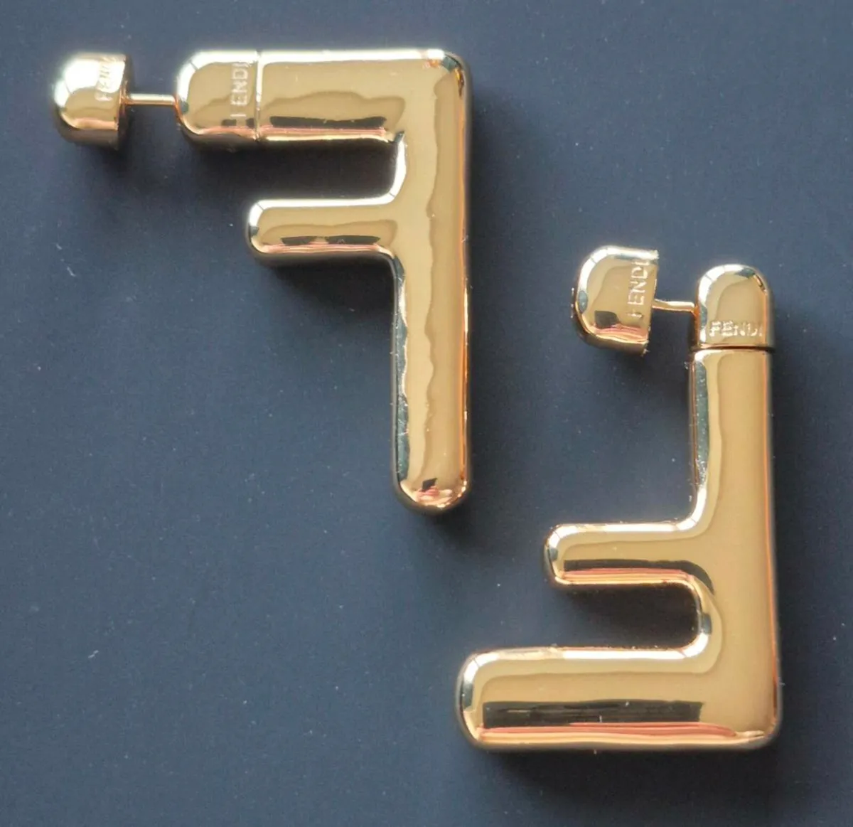 "FENDI" Signature "F" Earrings - Gold Plated - Image 1