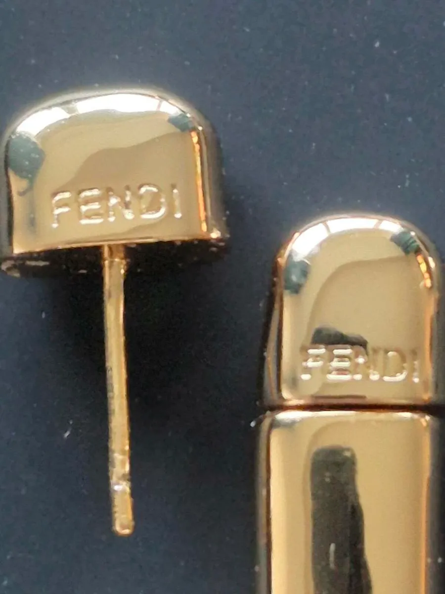 "FENDI" Signature "F" Earrings - Gold Plated - Image 3