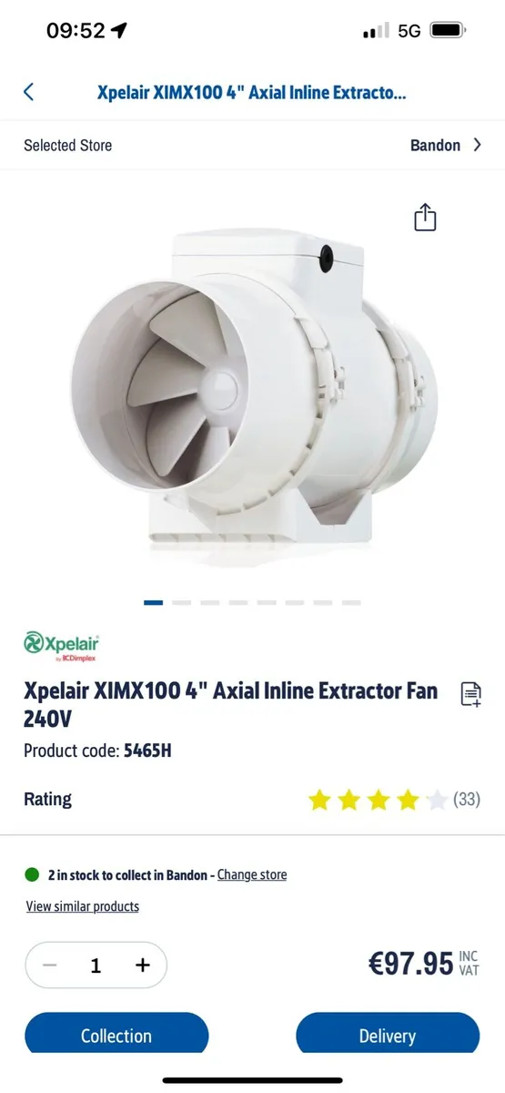 Inline Extractor Fan  Xpelair XIMX100 4” Axial - Image 1