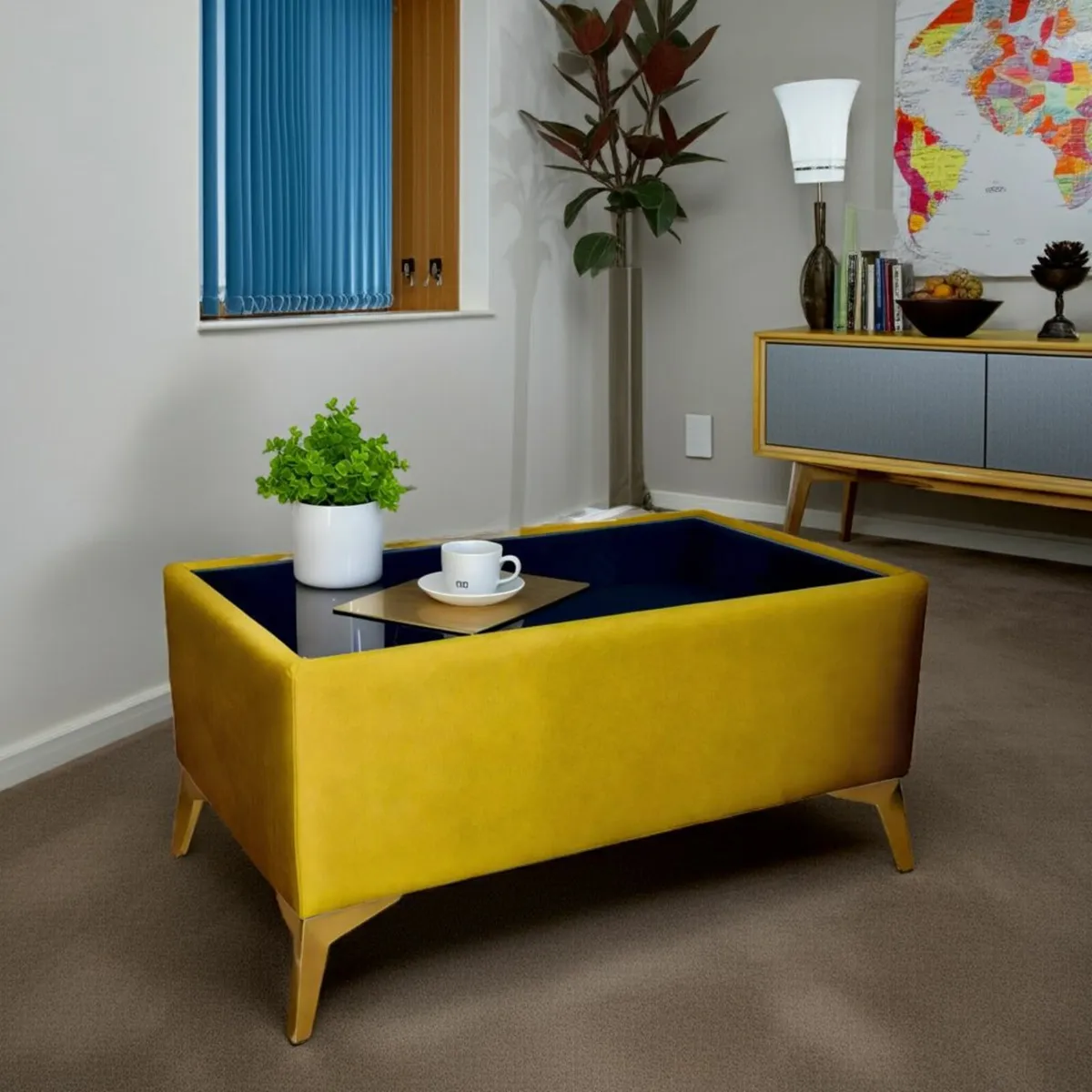 Velvet coffee table with glass - Image 4