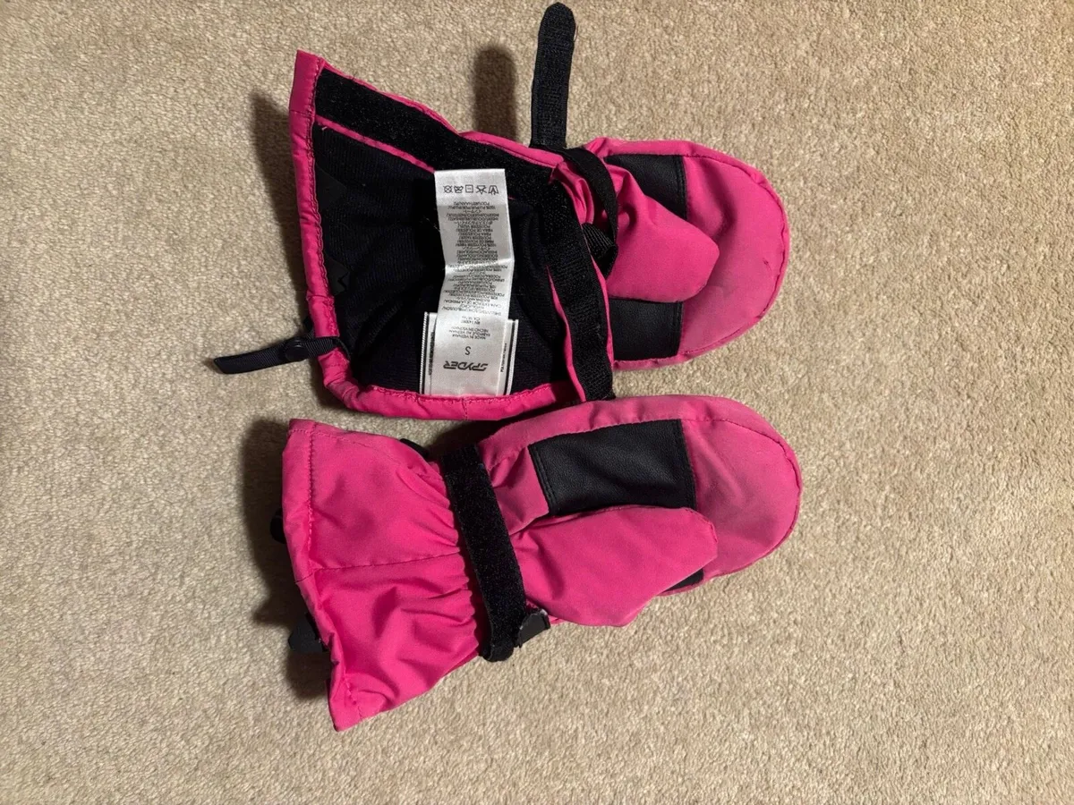 Girls pink Spyder ski mittens - Image 2