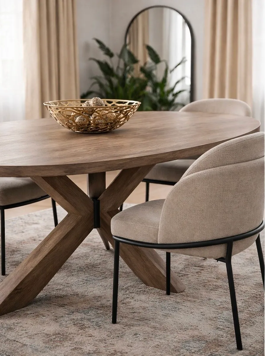 200cm Oak Oval Large Smoked Oak Dining Table, New - Image 1