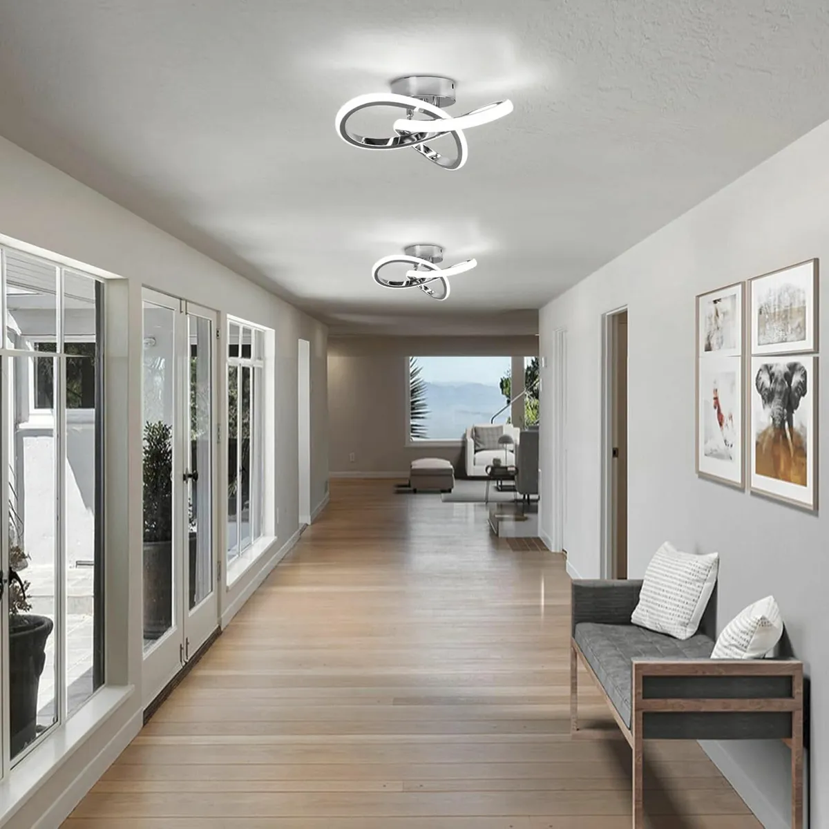 Modern Chrome Ceiling Lights LED, 25cm Silver - Image 2