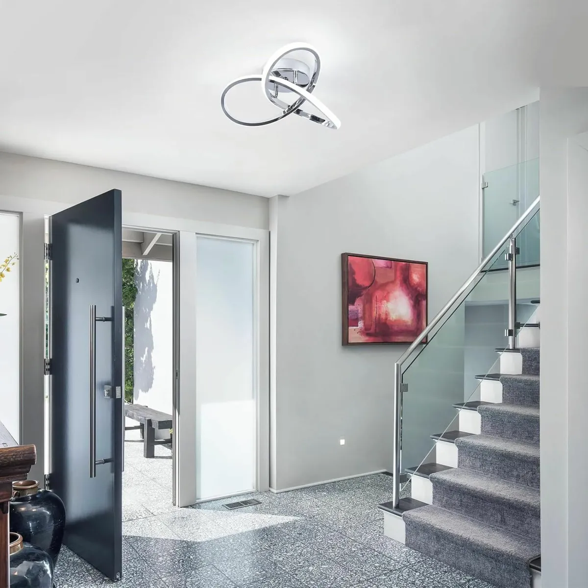 Modern Chrome Ceiling Lights LED, 25cm Silver - Image 4