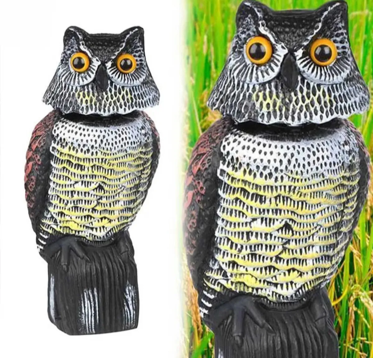 Owl Decoy With Rotating Head Scarecrow Deterrent - Image 4