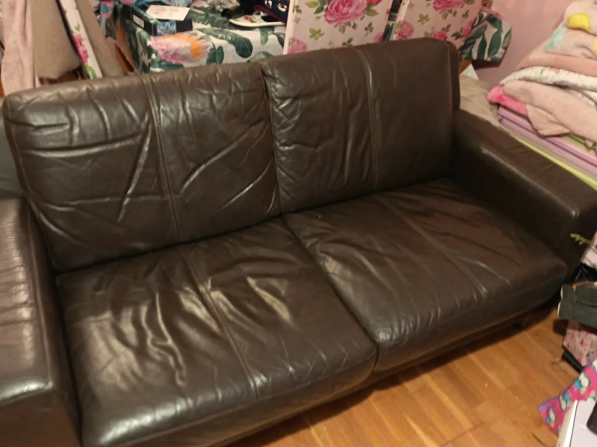 Two Twin Seat Leather Sofas For Sale - Image 1