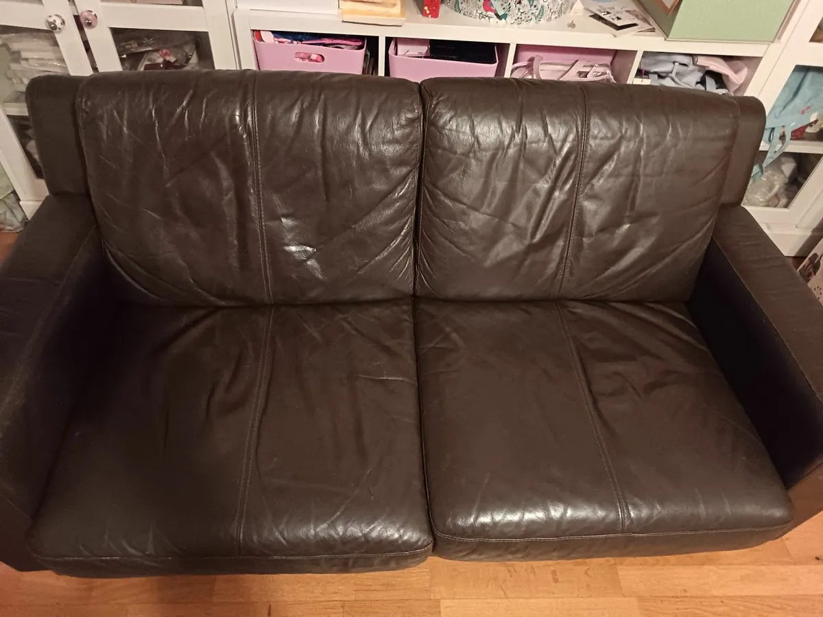 Two Twin Seat Leather Sofas For Sale - Image 2