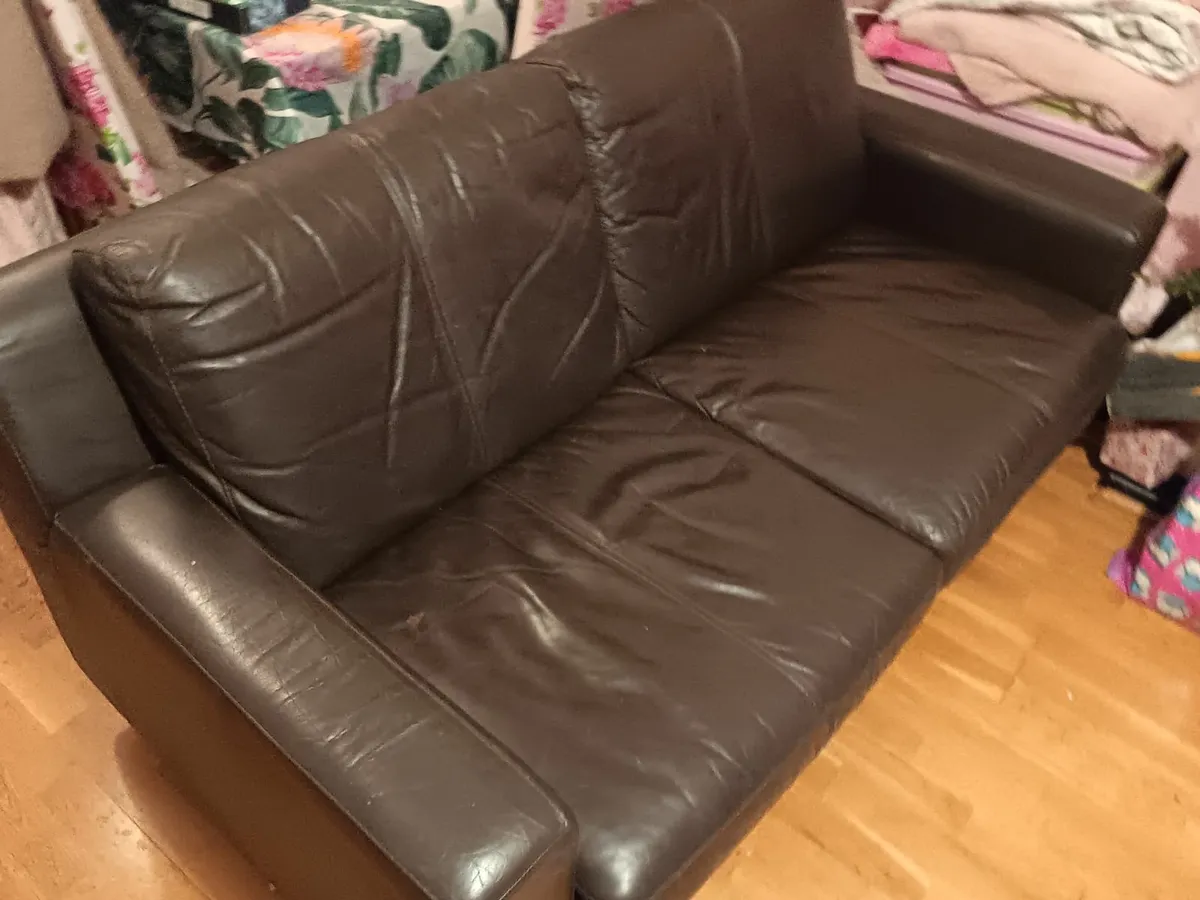 Two Twin Seat Leather Sofas For Sale - Image 3