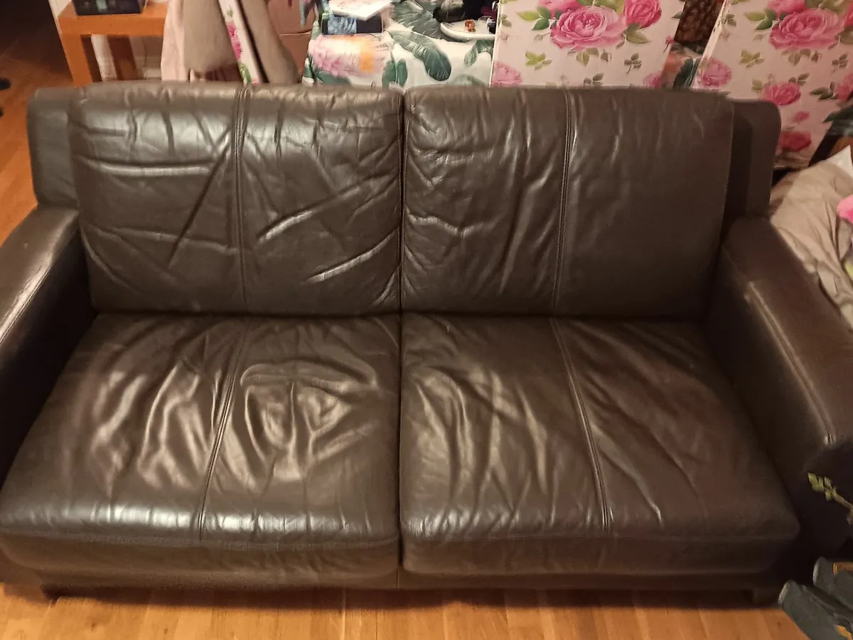 Two Twin Seat Leather Sofas For Sale - Image 4