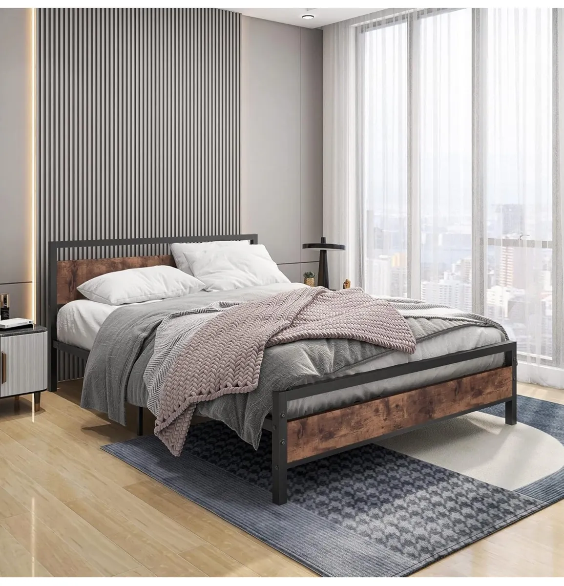King Size Bed Frame with Wood Headboard - Image 1
