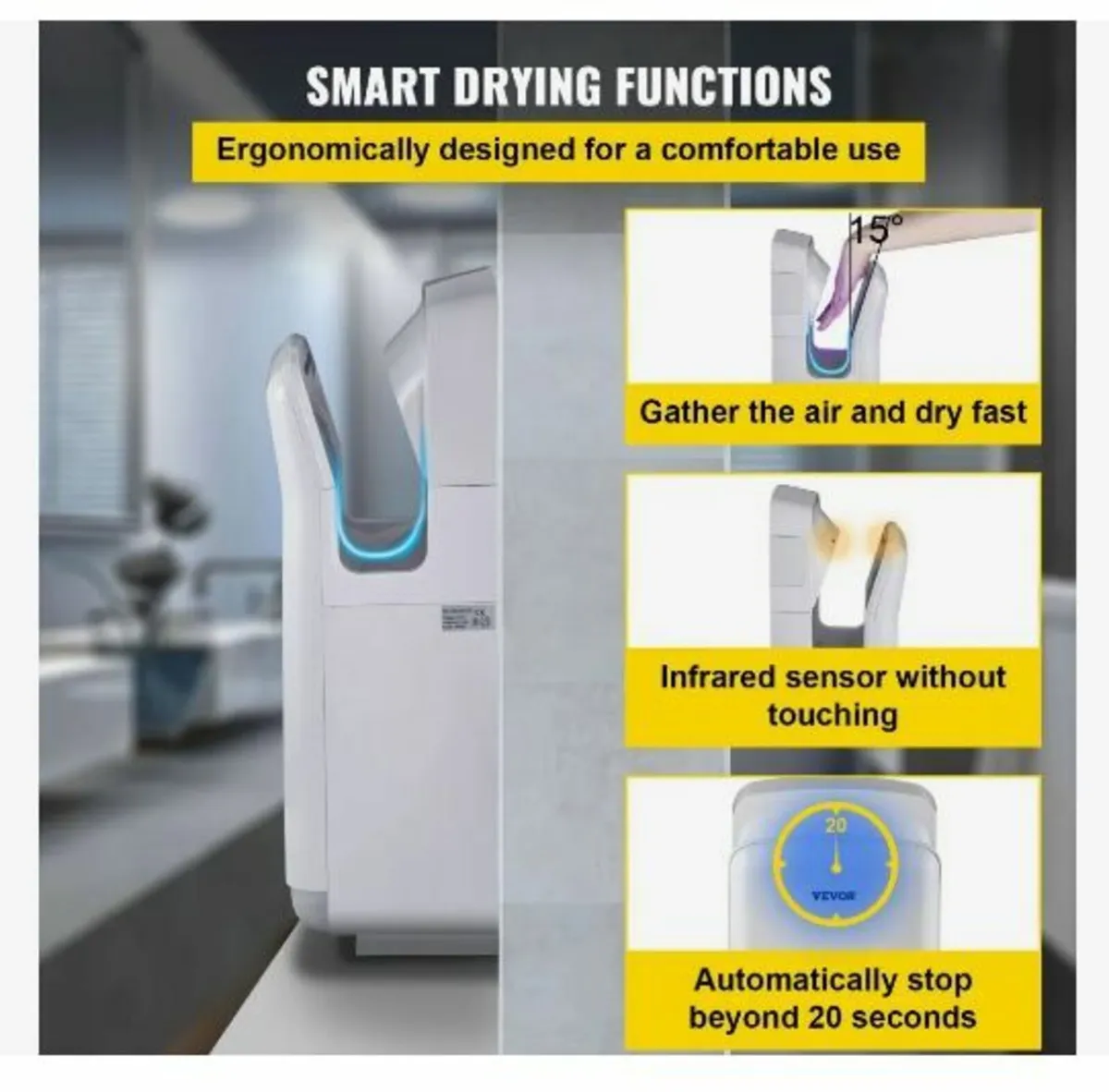 Jet Hand Dryer, Premium Electric Commercial Blade - Image 4