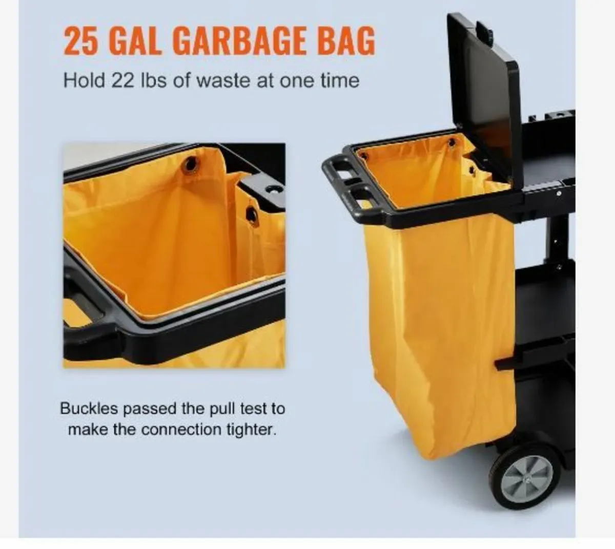 Cleaning Cart, 3-Shelf Commercial Janitorial Cart - Image 2