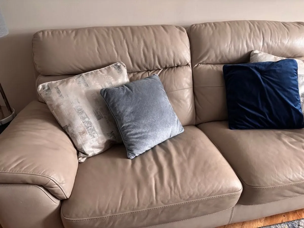 2 Leather Sofas plus footstool - Image 4