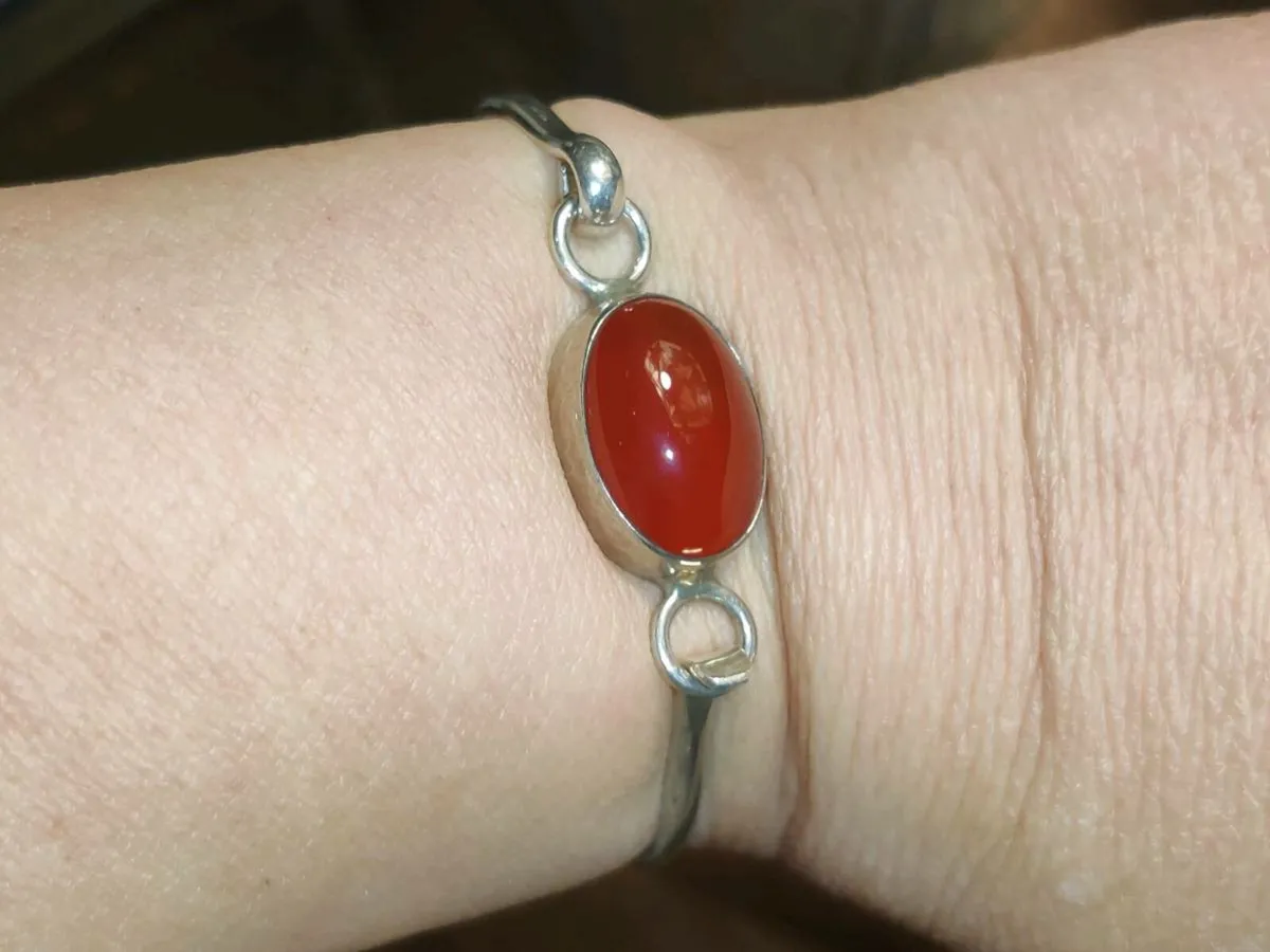 OVAL CARNELIAN, 925 Silver CHUNKY Vintage Bangle ! - Image 4