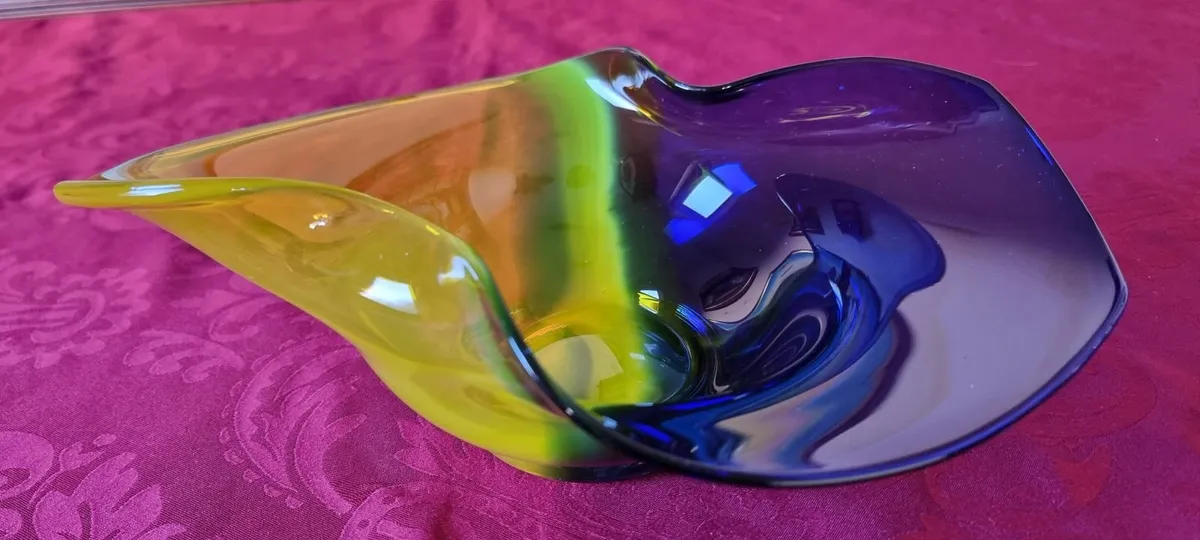 Murano Style Cobalt Blue & Yellow Centerpiece Bowl - Image 4