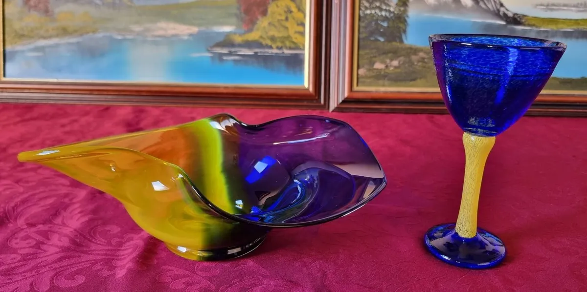 2 Pc. Murano Style Cobalt Blue & Yellow Collection - Image 1