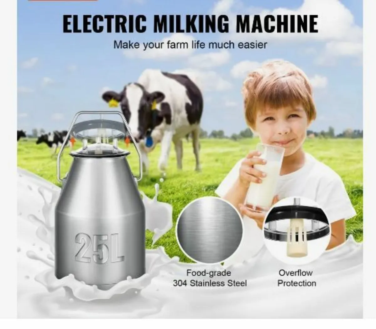 Electric Cow Milking Machine Milking Equipment 25L - Image 2