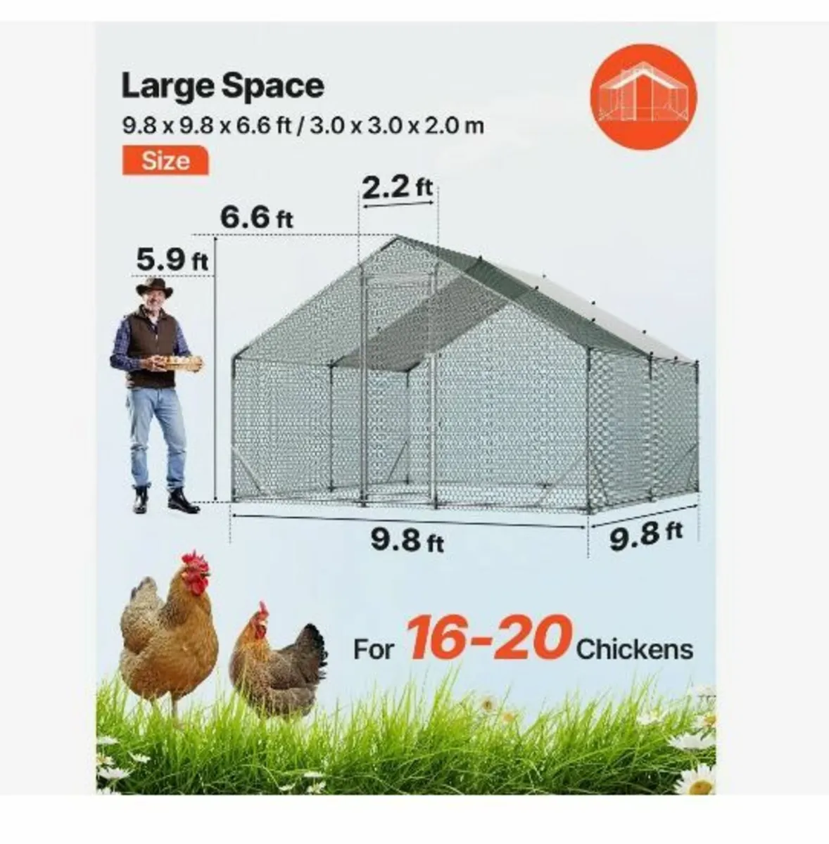 Large Metal Chicken Coop, 3 x 3 x 2 m - Image 2